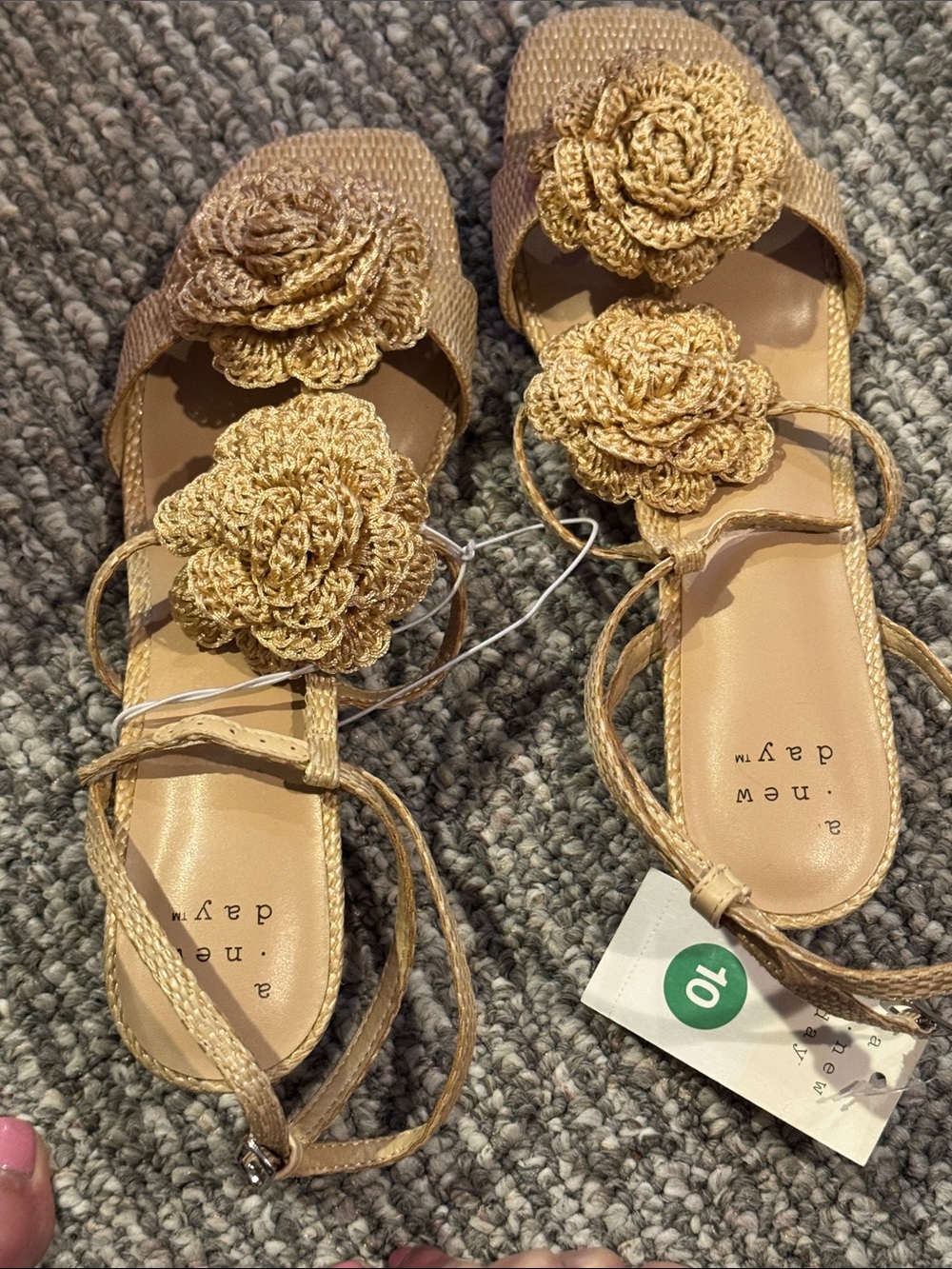 a new day Beige Floral Crochet Strappy Sandals